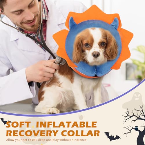 IEUUMLER Inflatable Recovery Dog Collar, Protective Donut Cone, Adjustable Soft Collar for Dog and Cat After Surgery Prevent from Biting & Scratching EU002 - Blue Demon M+ - color: Blue Demon, size: Medium + (Neck:11''-13'')