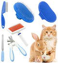 Pet Grooming Kit with Slicker Brush Bath Massage Glove Brush Pet Shedding Comb Nail Clipper Trimmer 6 Piece Set for Rabbit Kitten Guinea Pig Cat Chinchilla Ferret Small Animals - color: Blue