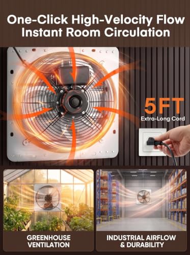 FOHERE 12 Inch Shutter Exhaust Fan Wall Mounted, High Speed 1450CFM, Aluminum with 1.65M Power Cord & Quiet Air Circulation, Vent Fan for Greenhouse, Attic, Shed, Garage, Shop, Commercial Use - size: 12 Inch