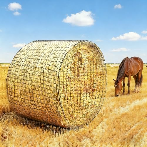 Round Bale Hay Net 4x4ft Large Round Bale Hay Nets for Horses Heavy Duty Slow Feed Hay Net Black Knotless Design for Horse, Cattle, Goat (4x4ft)