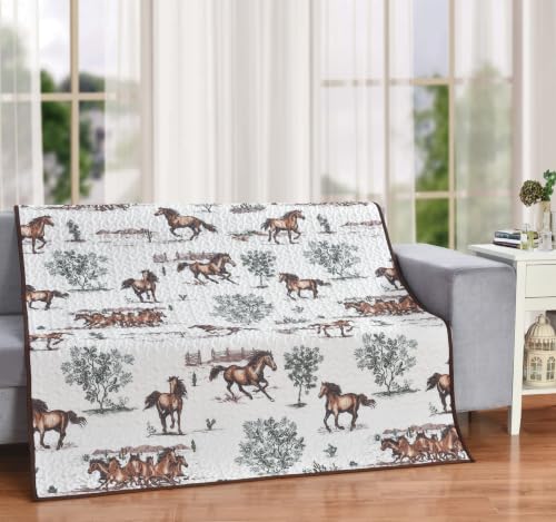 De Leon Collections Rustic Trails Western Horse Quilt Throw Blanket | Rustic Ranch & Desert Scene Design