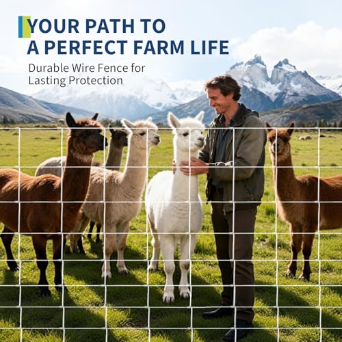 Garvee 5FT x 328FT Heavy Duty Farm Fence, Galvanized Wire Livestock Fencing for Goats, Cattle & Deer, High-Zinc Field Fence Roll for Yard, Pasture & Ranch Protection - size: 5ft x 328ft