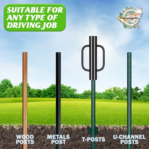 Gtongoko 12LB T Post Driver with Handles Heavy Duty Fence Post Driver Post Pounder for T-Posts，U Channel，Metal Post and Sign Post Pole Driver Tool,17 Inch Black - color: Black, size: 12LB