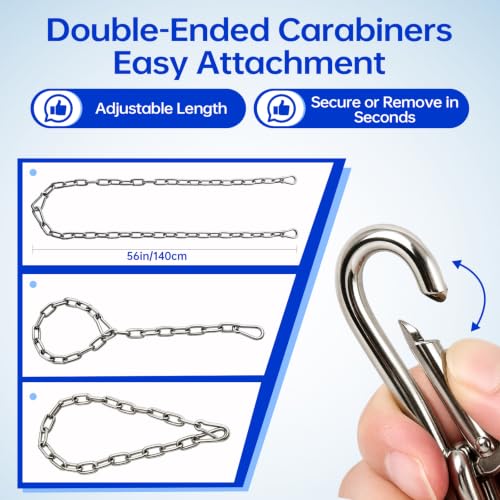 2 Pack Stainless Steel Gate Chain Lock, 5/32" x 28" Latch with Carabiners | Premium Gate Latch for Horse, Goat, Cattle, Pet & Outdoor Fence. Double End Carabiners for Secure & Easy Fasten