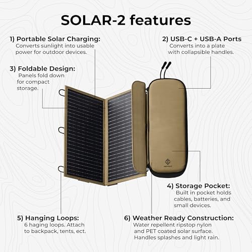 NESTOUT Portable Solar Panel, USB-C and USB-A Ports, 14W Solar Charger for Camping, Water Repellent Ripstop Nylon, Foldable Compact Design, Digital Ammeter, Adjustable Stand, Beige (2 Panel) - color: Beige 2-Panel (Upgraded)