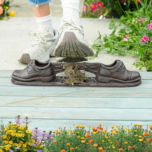 Sungmor Vintage Cast Iron Boot Scraper, Rustic Brown Shoes Boot Cleaner | Farmhouse Front Door Shoe Scrubber Mat,Decorative Garden Mud Cleaner