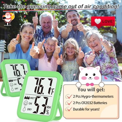 Antonki 2 Pack Room Thermometer Indoor Hygrometer | Monitor Temperature & Humidity, Accurate, Fast Read, Easy To View, Magnetic/Kickstand/Hanging, ℉/℃, w/ Battery, Compact - color: 2 Pcs* Natural Green