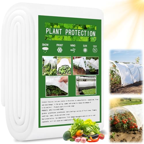 10 x 50 Ft White Shade Cloth for Garden, 1.2 oz/yd² Thick Non-Woven Cover | Light Refraction Sun Shade Cloth Cover for Protecting Outdoor Plants Vegetables Rows from Direct Sunlight - size: 10x50 Ft