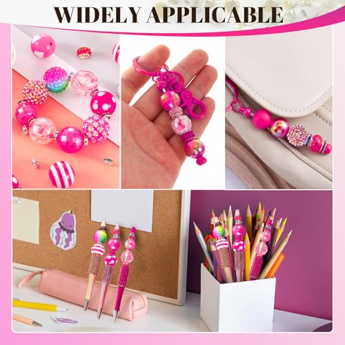 28 Pcs Chunky Bubblegum Beads and 84 Pcs Large Hole Spacer Beads | Total 112 Pcs Beads for Pens, 16/17/20mm Focal Bead for Beadable Pens, Large Beads for Jewelry Making Keychain - color: Rose red