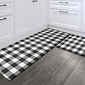 Sunlit Set of 2 Anti Fatigue Kitchen Floor Mat, Non Slip Waterproof Comfort Standing Mat, 0.4 Inch Thick Cushioned Farmhouse Kitchen Rug Runner, White Black Buffalo Check (17"x28"&17"x47") - color: Black