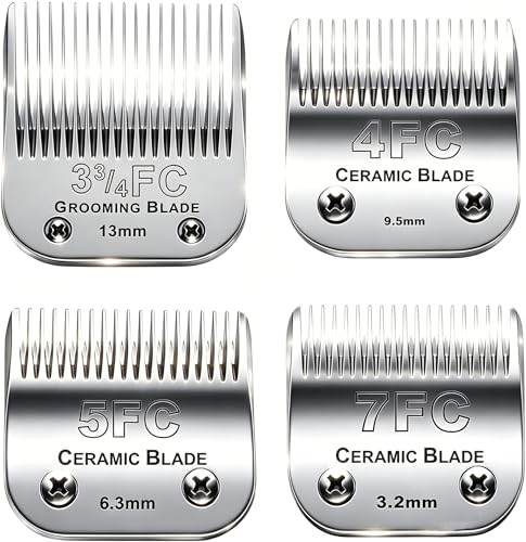 4PACK Dog Grooming Clipper Replacement Blades Compatible with Andis Pet Clipper/Oster A5/Wahl KM Series Dog Clipper,Ceramic Blade & Stainless Steel Blade (#3FC+4FC+5FC+7FC) | For Oster A5/Wahl KM Series Dog Clipper ,Ceramic Blade & Stainless Steel Blade ,