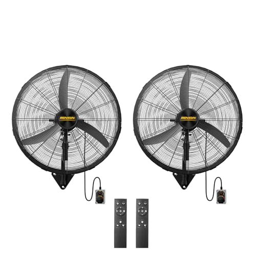 ROVSUN 20" Industrial Wall Fan with Remote Controller & BLDC Motor, High Velocity Wall-mounted Outdoor Fan with 4-Speed and Long Wired Remote, Oscillating Wall Mount Fan for Warehouse, Patio, 2-Pack - size: 20''(2-pack)