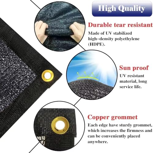 90% Shade Cloth for Garden 8x10 FT, Black Sun Shade Mesh Fabric | UV Block Sunshade Screen for Greenhouse, Balcony, Patio, Deck, Kennel, Carport & Pergola Cover - size: 8x10 feet