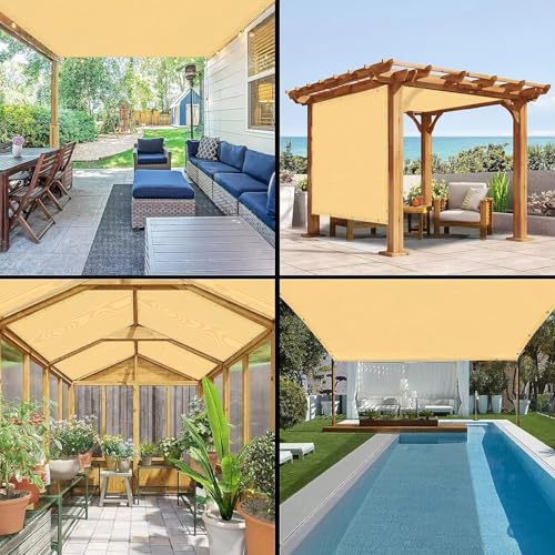 8x20 FT Shade Cloth, 90% UV Block, 200GSM HDPE Fabric | Breathable Beige Sun Shade Screen with Grommets for Patio, Pergola, Garden, Outdoor, Deck, Backyard & Carport - size: 8x20 FT