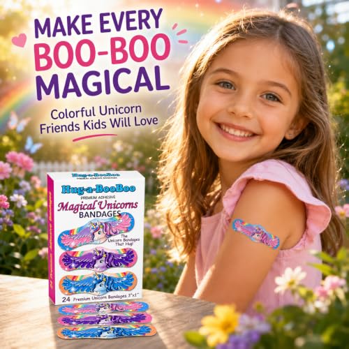 Magical Unicorns Premium Adhesive Unicorn Bandages from Hug-a-BooBoo, The Amazing Bandages that Hug! Colorful Hugging Unicorns 24 Ct Box - size: 24ct, style: Pretty Magical Unicorns