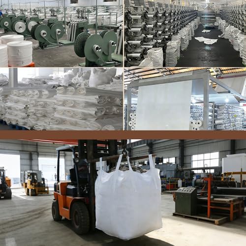 Heavy Duty Bulk Bags 320 Gallon, Duffle Top, Pack of 5 | White Woven Polypropylene FIBC Bulk Bags for Construction, Demolition, Mining & Landscaping, Holds up to 2860lbs - size: 5 Pack / MAX LOAD:2860 LBS
