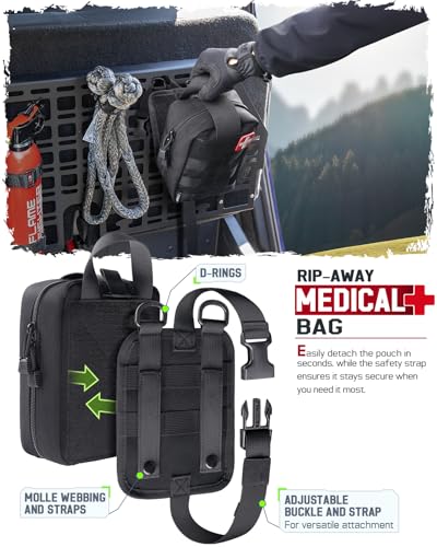 LIVANS 1000D First Aid Bag Empty, Medical Ifak Pouch for Emergency & EMT | Molle Compatible, Rip-Away & Quick-Release Design, Versatile for Tactical, Camping, Hiking and Travel - color: Black-small Size(5.7"lx 3.4"w X 7.9"h)