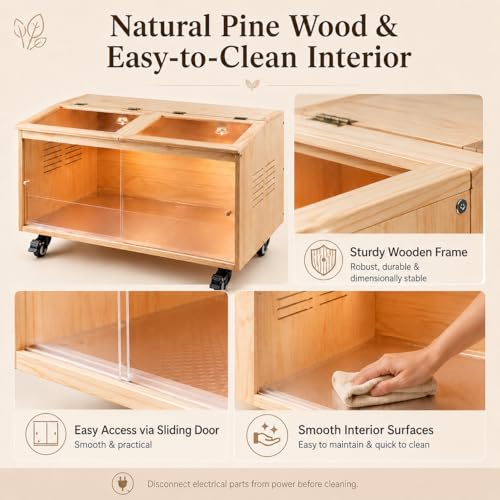Wooden Chicken Brooder, Pine Wood Chick Brooder for Chicks with Thermostat with Heat Lamps, Thermostat & Locking Casters, Indoor Chick Brooder Box for Quail，Hamster and Small Animal (40x20x20 in)