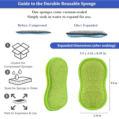 Dish Sponges Kitchen, 12 Pack Multi-Purpose Microfiber Scrub Sponge - Dual-Sided Heavy Duty Non-Scratch Scrubber, Reusable Cleaning Sponge for Dishes, Pots, Pans, Stovetop & Sink