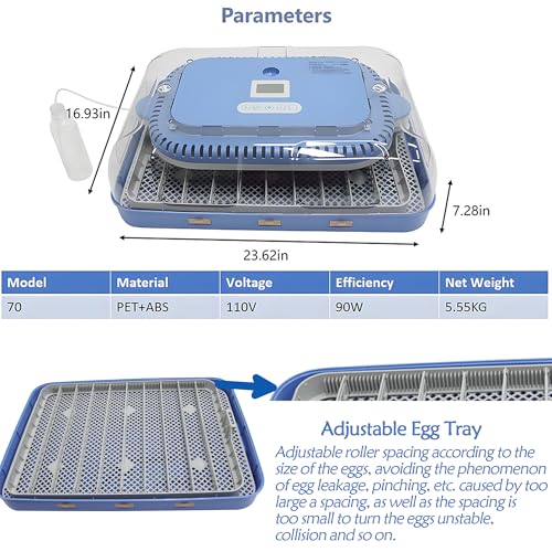 Automatic 70 Egg Incubator for Chicken Duck Bird Eggs | Automatic Egg Turning, Humidification/Temperature Control, Multifunctional