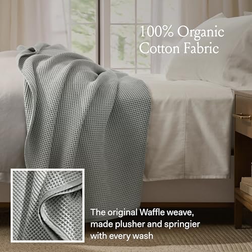 BOLL & BRANCH Waffle Bed Blanket, Full/Queen, Cream | Luxury 100% Organic Cotton - Soft, Lightweight and Breathable - Textured Waffle Weave Design - color: Cream, size: Full/Queen
