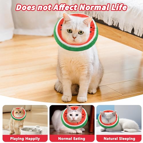 Soft Cat Cone Collar, Cute Cats Recovery Collar Suitable for Cats | Cat cone for Small, Medium, Large cat,Elizabethan Neck Collar for Cats After Surgery (Watermelon, Small) - color: Watermelon, size: Small