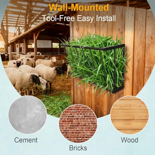 20'' Metal Wall Mount Hay Feeder, 15 Gallon Livestock Feeder | for Goats Horses Cattle, Indoor/Outdoor Hay Rack Blanket Holder