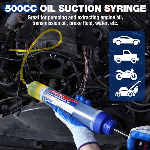 WORKPRO 500CC Manual Fluid Extractor | Multi-Purpose Oil Syringe, Oil Suction Pump, Manual Extraction and Filling Pump, Automotive Oil Syringe - size: 500cc