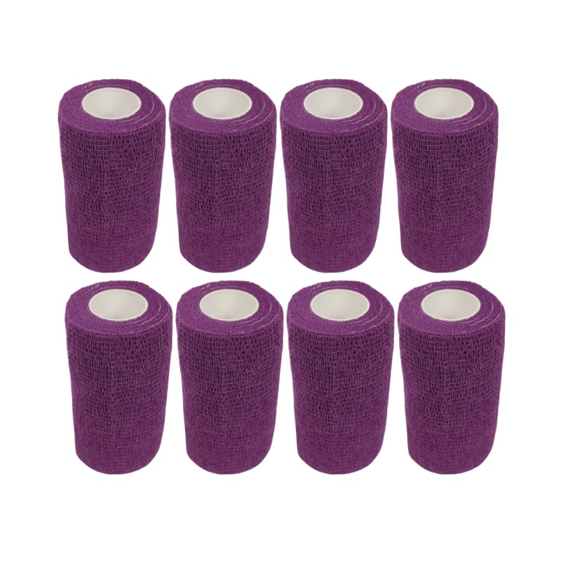 4" Cohesive Flexible Bandage Wrap – Purple - 8 Pack | Self-Adherent Vet Tape for Animal Use | Breathable, Easy Tear, No Clips Required | Ideal for Horses, Dogs, Livestock, Pets - color: Purple