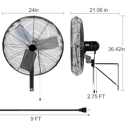 BILT HARD 24in. 6500 CFM High Velocity Wall Mounted Fan, 3-Speed Heavy Duty Shop Fan, Industrial Oscillating Fan for Commercial, Garage, Factory, Warehouse and Jobsite Use - size: 24 inch