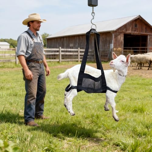Calf Weighing Sling, Livestock Weight Sling for Lambs, Goats, Sheep & Piglets | Heavy Duty Animal Weight Scale Harness for Farm Use (Black) - color: Black