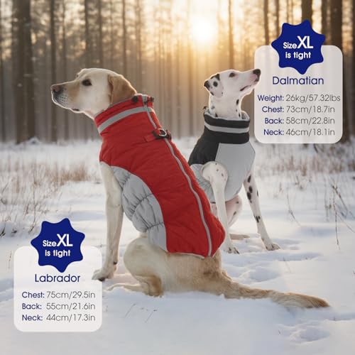 Dog Coat for Large Dogs, Fleece Dog Winter Jacket with Harness | Puppy Cold Weather Coats Reflective Pet Puffer Vest with Zipper Water-Resistant Warm Dogs Snowsuit Windproof Black XXL - color: Black, size: XXL(chest:35in)