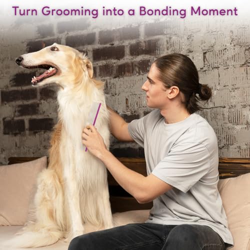 Pet Comb 8 inches Comfortable Grooming Comb with Different-Spaced Rounded Stainless Steel Teeth, Easy Grip and Convenient Grooming for Pets Dog Cat with Medium Coarse Fur - Purple | Easy Grip and Convenient Grooming for Pets Dog Cat with Medium Coarse Fur