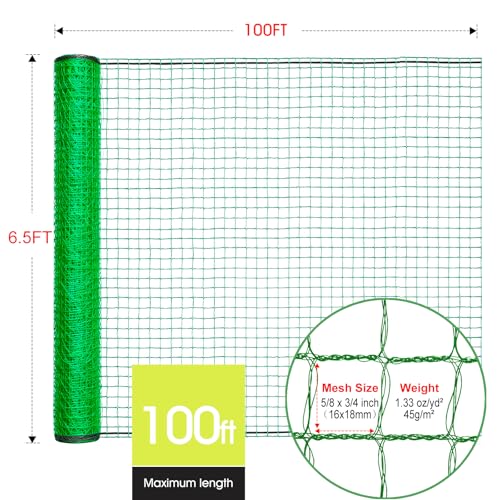 RIFNY Deer Fence, Temporary Fence for Garden Outdoor Yard, 6.5 x 100 FT | Plastic Mesh Fencing to Protect Plants Fruit from Deer Dogs Chicken Animal, UV Resistant, Weatherproof, Reusable, Green - size: 6.5 x 100 FT