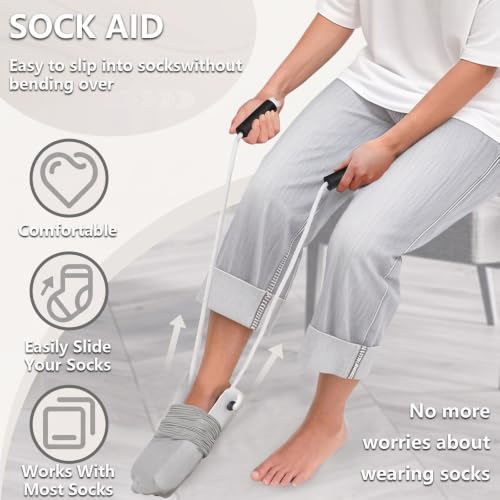 Sock Aid Kit No Bend with Retractable Shoehorn for Seniors Limited Mobility