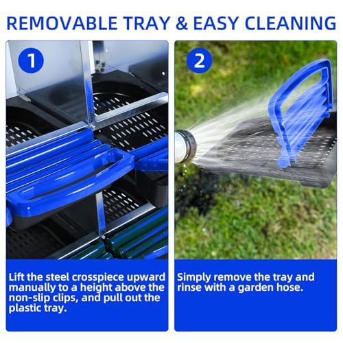 Chicken Nesting Boxes, 8 Hole Metal Chicken Laying Box with with Removable Trays and Roll Out Egg Collection for Chicken Coop, with Metal Bracket, Blue