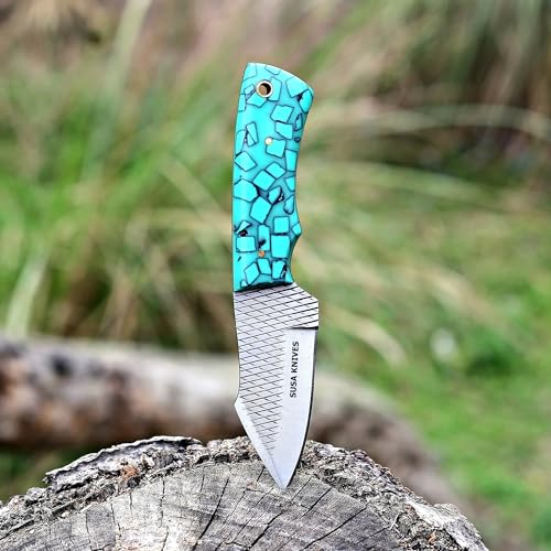 Custom Handmade 7'' fixed blade hoof rasp knife Cowboy Damascus steel Bull cutter knife, cowboy knives with pancake leather sheath (SUSA 111) - color: SUSA 111