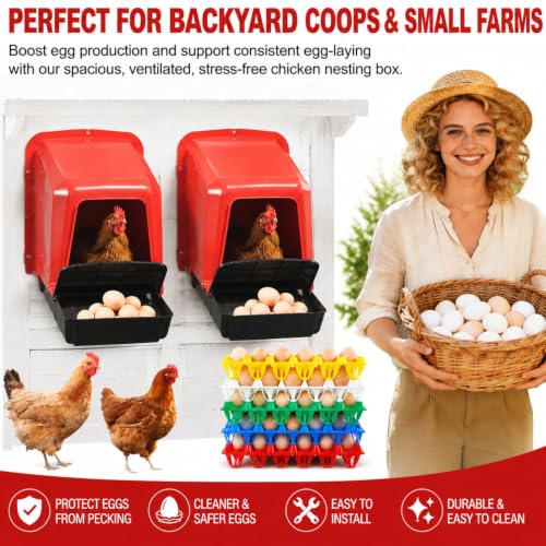 10 Pack Chicken Nesting Boxes with Roll Away Egg Collection, Plastic Chicken Laying Boxes with Covered Egg Catcher & Ventilated Egg Trays, Durable Nest Boxes for Backyard Chicken Coop & Farm, Green - color: Green