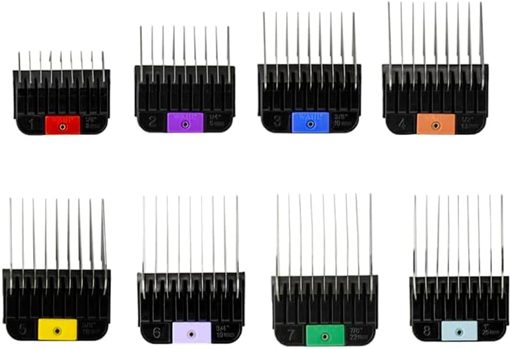 Wahl Pro Animal Stainless Steel Attachment Comb Set, Multicolor 2 | 8 Cutting Lengths, Color-Coded Dog and Cat Clipper Guides, Animal Grooming Essentials, Snag-Free Cutting - color: Multicolor 2