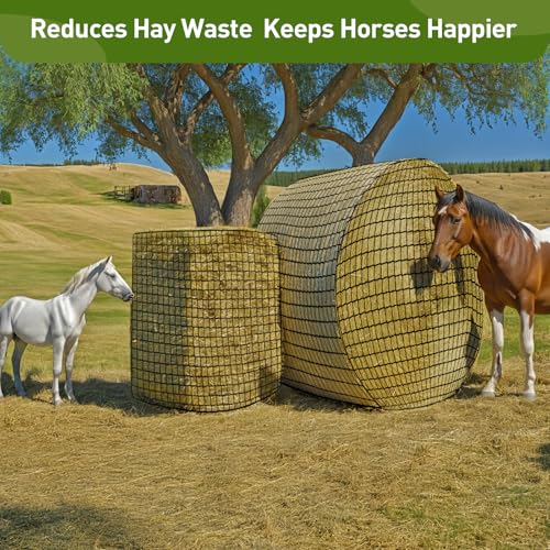 Round Bale Hay Net for Horses, Durable Knotless Nylon Slow Feeder,6x6 ft, Reduces Hay Waste, Ideal for Outdoor Use, Promotes Healthy Digestion (6 * 6FT) - size: 6*6FT