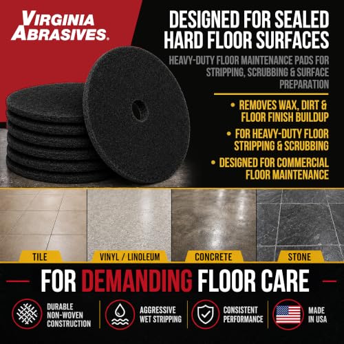 Black Floor Maintenance Pads, Heavy-Duty Stripping & Scrubbing, 15", 5 Pack | Scrubbing, Polishing & Stripping, Fits Floor Machines & Orbital Machines, Non-Woven Pads, Wax & Dirt Removal, Made in USA - size: 15