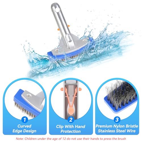 5" Stainless Steel Pool Brush, Heavy Duty for Concrete Pools | Durable wire bristle brush head for deep cleaning walls & floors. Removes tough buildup safely - size: 5 inch