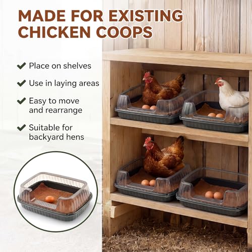 Gisafai 6 Sets Washable Plastic Chicken Nesting Box Set for Laying Eggs, 6 Pcs Plastic Nest Boxes with Coconut Fiber Pads and Wooden Fake Eggs, Portable Egg Laying Collection for Backyard Coops