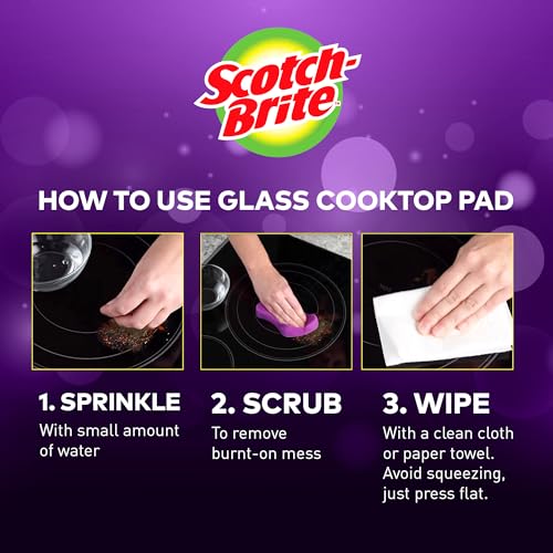 Scotch-Brite Glass Cooktop Pads, Scratch-Free & Non-Abrasive Scrubbers for Glass or Ceramic Stovetops, Cleans Burnt-On Messes with Just Water, Reusable Dishwasher-Safe Design (12 Pads) - size: 12 Pads