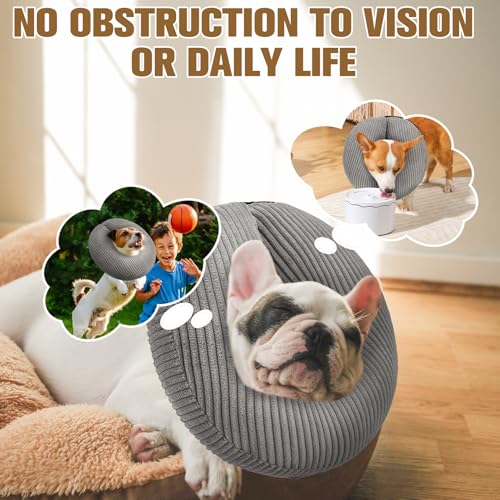 BINGPET Inflatable Dog Cone Collar,Dog Neck Donut Alternative After Surgery | Soft Cone for Large Medium Small Dogs Cats, Recovery E Collar to Stop Licking Pets from Injury, Lightweight Breathable Cotton - color: Grey, size: L(Neck: 16"-18" | Diameter: 19