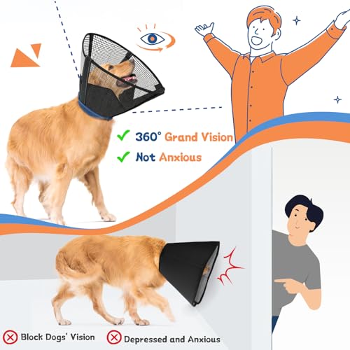 Dog Cone Collar Soft to Stop Licking Surgery Recovery Alternative | Large Medium Dogs, Breathable Mesh, Soft Liner, Surgery Spay Neuter Wound Care, Adjustable, Comfortable, Clear - color: Black and Blue, size: 2XL(Depth: 12.2in, Girth: 19.0-22.0in)