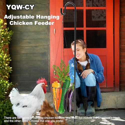 Hanging Chicken Feeder, Foldable Chicken Vegetable Fruits Feeder with 35.5lnch Shepherds Hook, Poultry Feeding Holder Basket with Hanging Chain for Chicken Coop Accessory - style: 2 Pack with 2 Shepherds Hooks