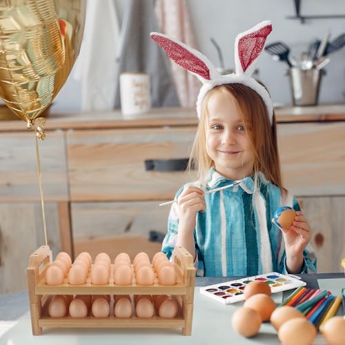Egg Holder, 2 Tier Egg Holder Countertop, Bamboo Egg Organizer and Storage for Gathering 48 Fresh Eggs, Egg Stackable Stand Rack, Egg Basket for Kitchen Farmhouse