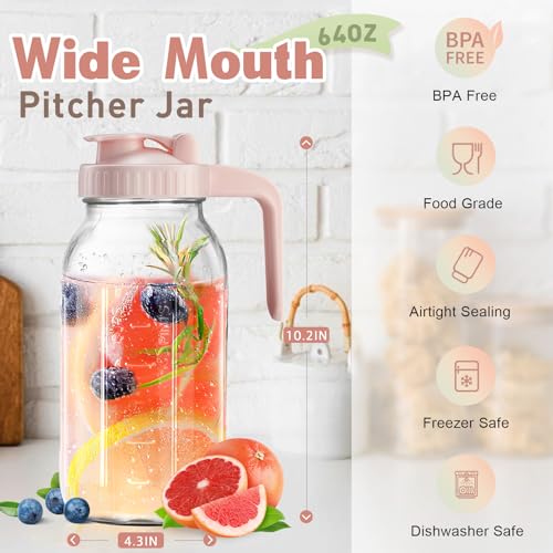 Mason Jar with Pour Spout Lid V-shaped, 2 Quart Iced Tea Pitcher Double Leak Proof, 64 oz Drink Pitcher for Breastmilk, Sun Tea, Juice, Coffee Creamer - color: Blue, size: 64 Ounces
