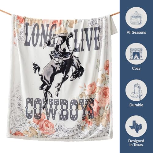 Paseo Road Indigo Hill by HiEnd Accents Rodeo Revival 54x68 Throw Blanket | Long Live Cowboys Floral Medallion Print, Rustic Southwestern-Style Western Fleece Blanket for Camping - color: Long Live Cowboys